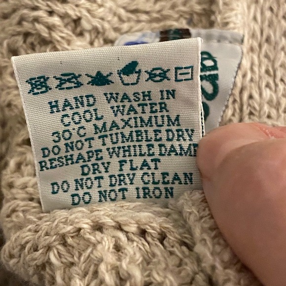 Aran Crafts Ireland Beige Tan Linen Cotton Cable Knit Cabin Cardigan Sweater XL - Picture 4 of 6